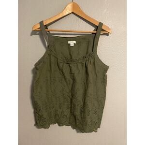 Sundance Tank Top Womens Medium Green 100% Cotton Eyelet Embroidered Boho